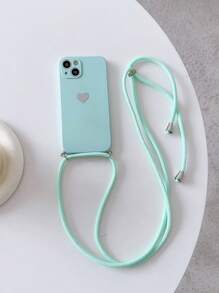 Heart Print Phone Case With Strap - Green - View 2