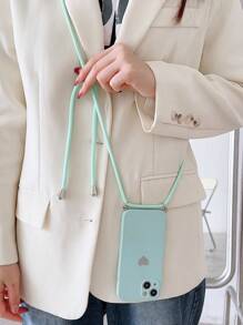 Heart Print Phone Case With Strap - Green - View 3