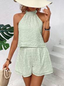 Breezaya Tie Back Halter Top & Shorts - Green - View 3