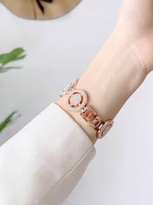 Rhinestone Decor Aluminum Alloy Watchband Compatible With Apple Watch - Rose Gold - View 2