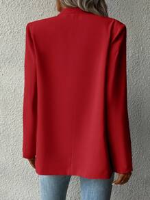 SHEIN LUNE 素色開門襟西裝外套 - 酒紅色 - 查看 2