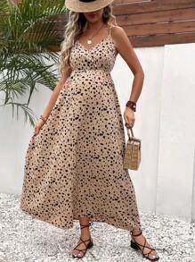 SHEIN Maternity Allover Print Cami Dress - Khaki - View 1