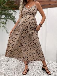 SHEIN Maternity Allover Print Cami Dress - Khaki - View 4