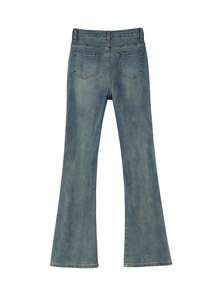 Jeans de pierna amplia desgarro - Azul lavado medio - Ver 2