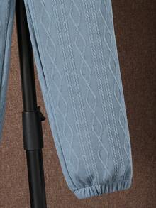 SHEIN Boys Letter Patched Detail Hooded Tee & Pants Set - Dusty Blue - View 3