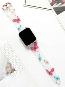 Butterfly Print Silicone Watchband Compatible With Apple Watch - Multicolor - View 1