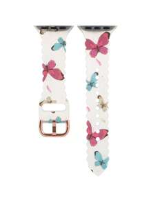 Butterfly Print Silicone Watchband Compatible With Apple Watch - Multicolor - View 2