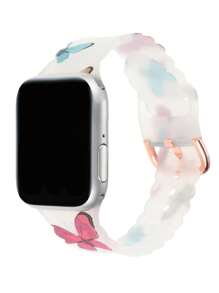 Butterfly Print Silicone Watchband Compatible With Apple Watch - Multicolor - View 4