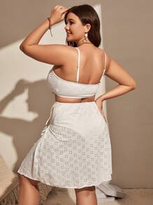 SHEIN Swim Curve Plus Size Knot Front Bikini Set With Beach Skirt Summer Beach - White - View 2