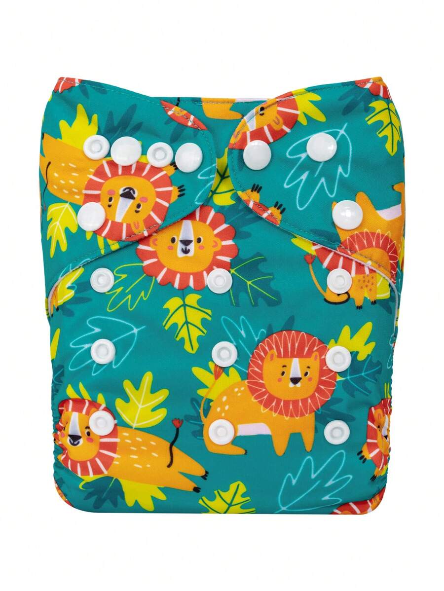 Bebé 1 pieza Pañal de tela con dibujos animados con estampado de león - Multicolor - Ver 1