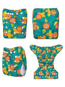 Bebé 1 pieza Pañal de tela con dibujos animados con estampado de león - Multicolor - Ver 3