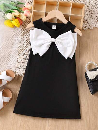 SHEIN Young Girl Bow Front Tank Dress Summer Holiday