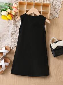 SHEIN Young Girl Bow Front Tank Dress Summer Holiday - Black and White - View 2