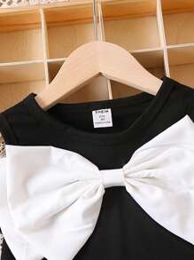 SHEIN Young Girl Bow Front Tank Dress Summer Holiday - Black and White - View 4