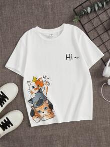 SHEIN 男孩卡通圖案T恤 - 白色 - 查看 1