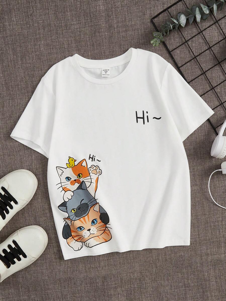 SHEIN 男孩卡通圖案T恤 - 白色 - 查看 1