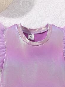 Body para niñas jóvenes con malla de contraste y ribete de volantes - Morado - Ver 4