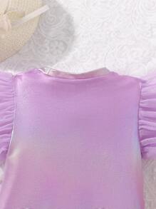 Body para niñas jóvenes con malla de contraste y ribete de volantes - Morado - Ver 5