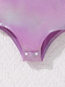 Body para niñas jóvenes con malla de contraste y ribete de volantes - Morado - Ver 6