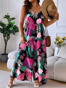 Breezaya Tuta lunga con stampa tropicale a gamba larga, stile boho, per l'estate