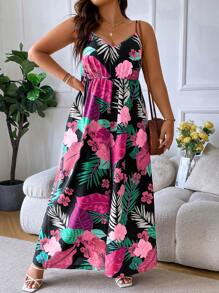 Breezaya Tuta lunga con stampa tropicale a gamba larga, stile boho, per l'estate