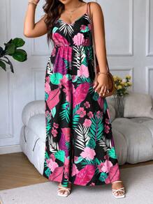 Breezaya Tuta lunga con stampa tropicale a gamba larga, stile boho, per l'estate