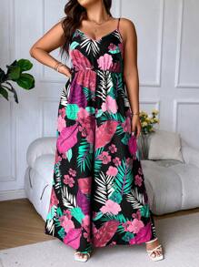 Breezaya Tuta lunga con stampa tropicale a gamba larga, stile boho, per l'estate