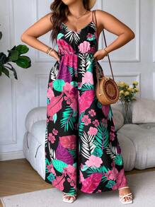 Breezaya Tuta lunga con stampa tropicale a gamba larga, stile boho, per l'estate