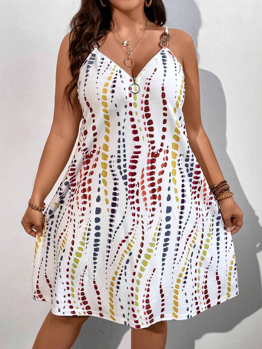 SHEIN LUNE Đầm Plus Size Nhẫn Dây kéo Tất cả trên in Giải trí - Nhiều màu - Xem 1