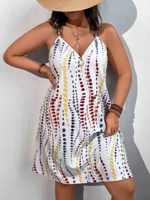 SHEIN LUNE Đầm Plus Size Nhẫn Dây kéo Tất cả trên in Giải trí - Nhiều màu - Xem 4