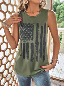 SHEIN LUNE Top tank con estampado de americana - Verde militar - Ver 4