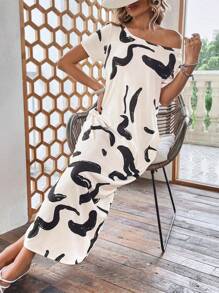 SHEIN LUNE Đầm Đồ họa Giải trí - Màu be - Xem 5