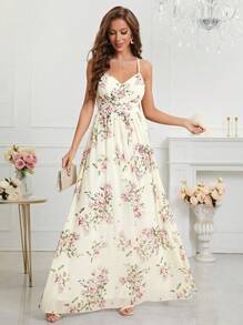 Vestido de dama de honor de tirantes con estampado floral - Multicolor - Ver 1
