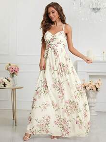 Vestido de dama de honor de tirantes con estampado floral - Multicolor - Ver 4