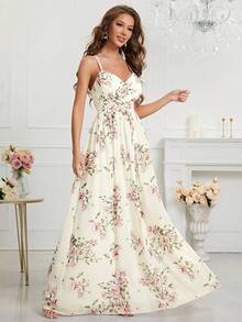 Vestido de dama de honor de tirantes con estampado floral - Multicolor - Ver 6