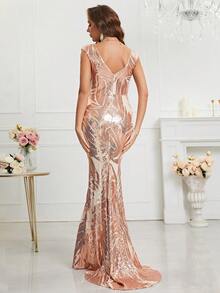 Mermaid Hem Sequin Formal Dress - Champagne - View 2