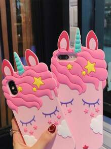 Pink Funny Unicorn Design Silicone Phone Case - Pink - View 3