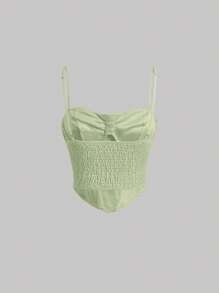 SHEIN MOD Áo khoác và áo lót dành cho xe tăng nữ Bất đối xứng Dải chun Nếp gấp Phần Ngực màu trơn Giải trí - Màu xanh chanh - Xem 2