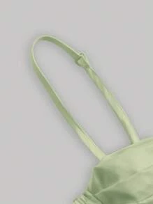 SHEIN MOD Áo khoác và áo lót dành cho xe tăng nữ Bất đối xứng Dải chun Nếp gấp Phần Ngực màu trơn Giải trí - Màu xanh chanh - Xem 4