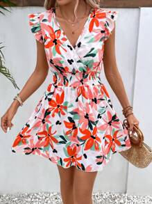 SHEIN VCAY Vestido con estampado floral ribete con fruncido - Multicolor - Ver 1