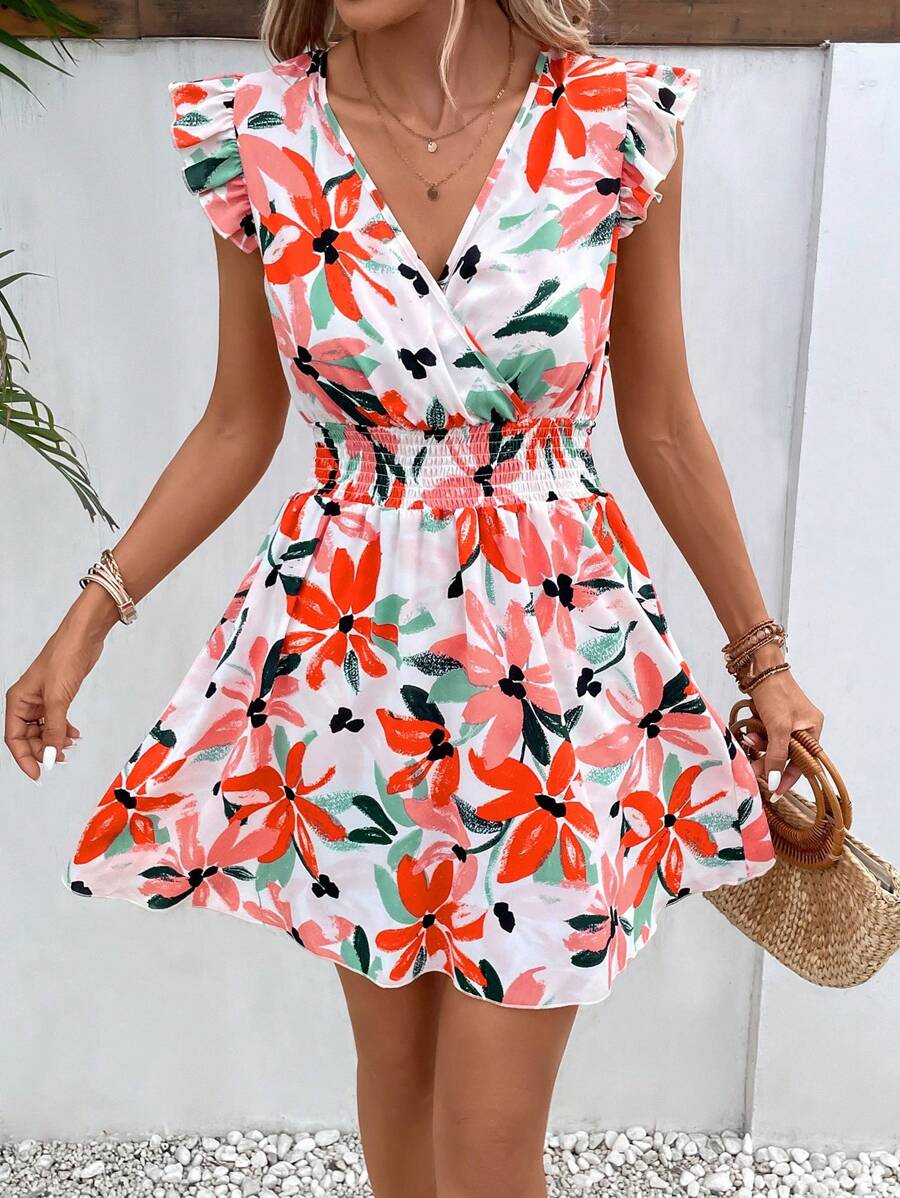 SHEIN VCAY Vestido con estampado floral ribete con fruncido - Multicolor - Ver 1