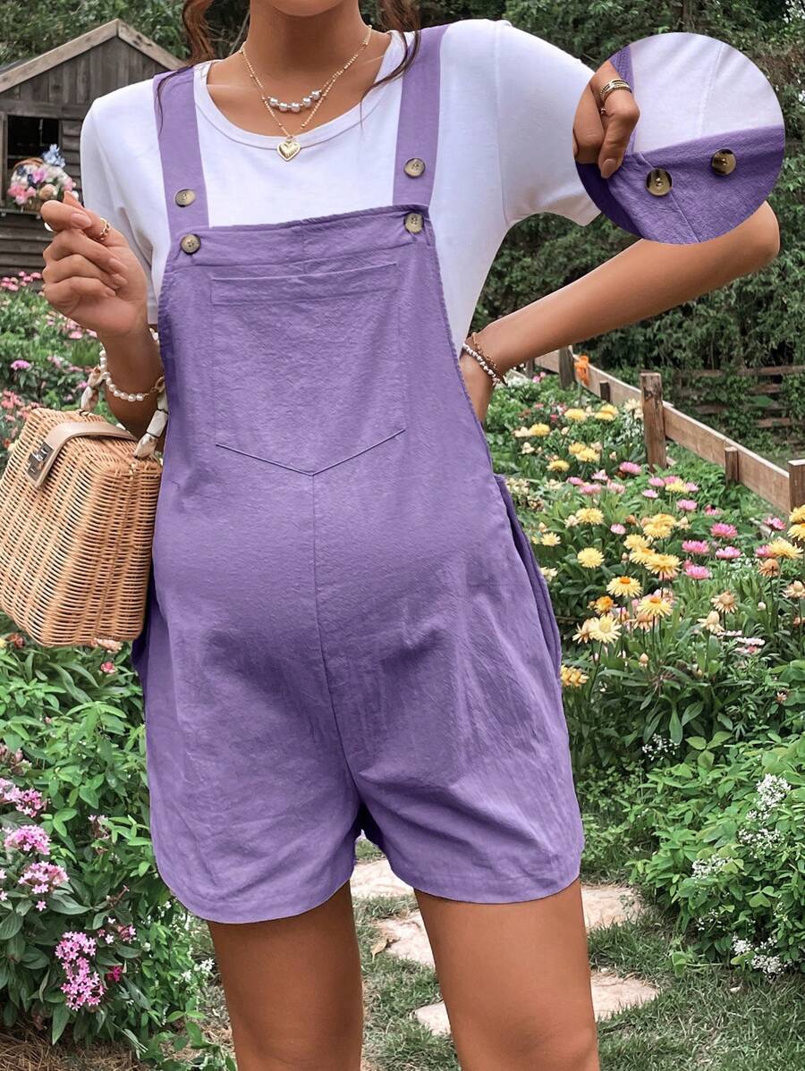 SHEIN Maternity Solid Overall Romper Without Tee - Lilac Purple - View 1