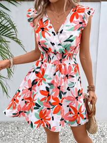 SHEIN VCAY Vestido con estampado floral ribete con fruncido - Multicolor - Ver 4