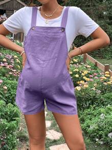 SHEIN Maternity Solid Overall Romper Without Tee - Lilac Purple - View 3