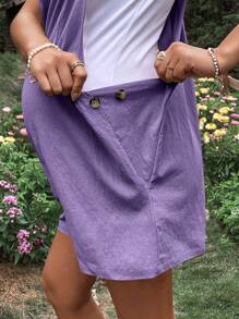 SHEIN Maternity Solid Overall Romper Without Tee - Lilac Purple - View 6