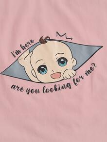 SHEIN 孕婦標語和人物圖案T恤 - 淺粉色 - 查看 5