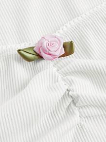 SHEIN MOD Áo thun nữ Đắp vá Nếp gấp Phần Ngực màu trơn Giải trí - trắng - Xem 3