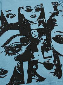 SHEIN MOD 人像圖案短款背心 - 淺藍色 - 查看 4