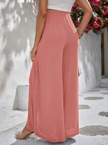 SHEIN Maternidad Pantalones de pierna ancha unicolor de muslo con abertura - Rosa coral - Ver 2