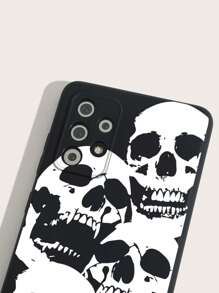 万圣节恐怖男女趣味彩色骷髅头图案手机软壳，国际版，非国内版 - 黑與白 - 查看 3